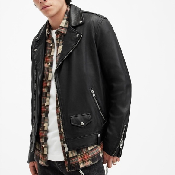 All Saints Milo Asymmetric Zip Leather Biker Jacket size Large. - Picture 8 of 13